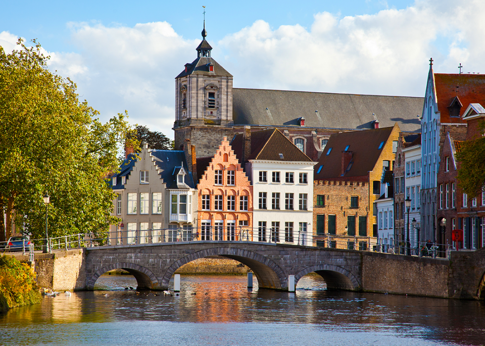 Channel and bridge in Bruges summertime.