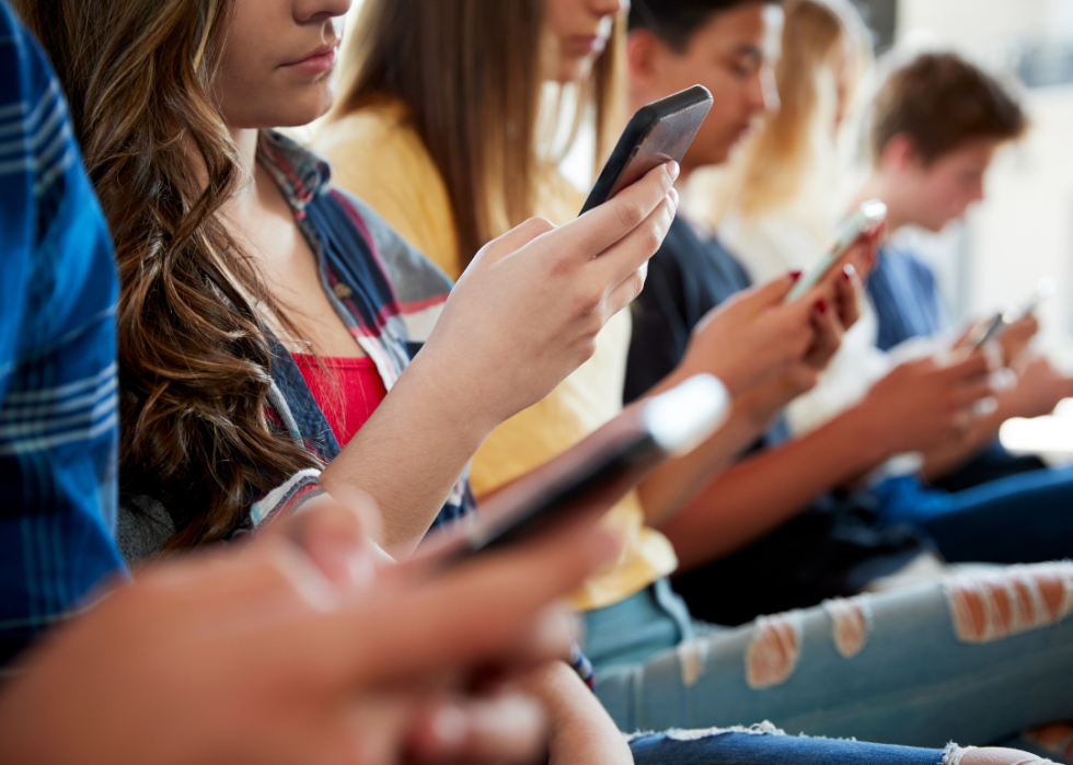 High school students using phones