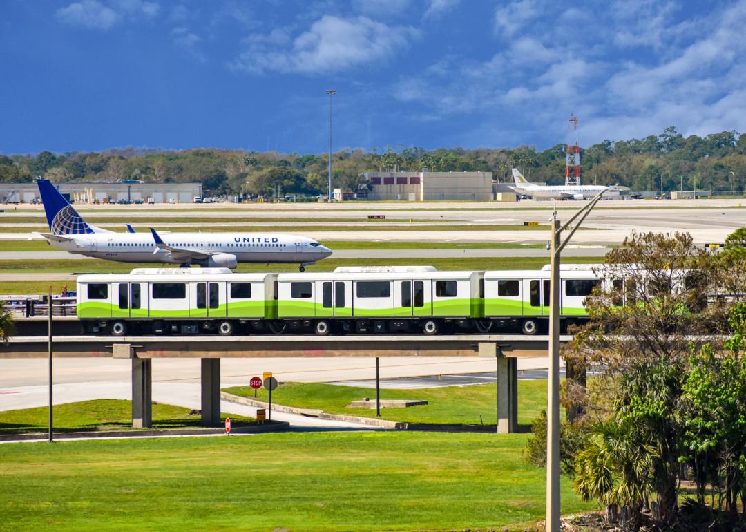 Trains and planes at Orlando International Airport.