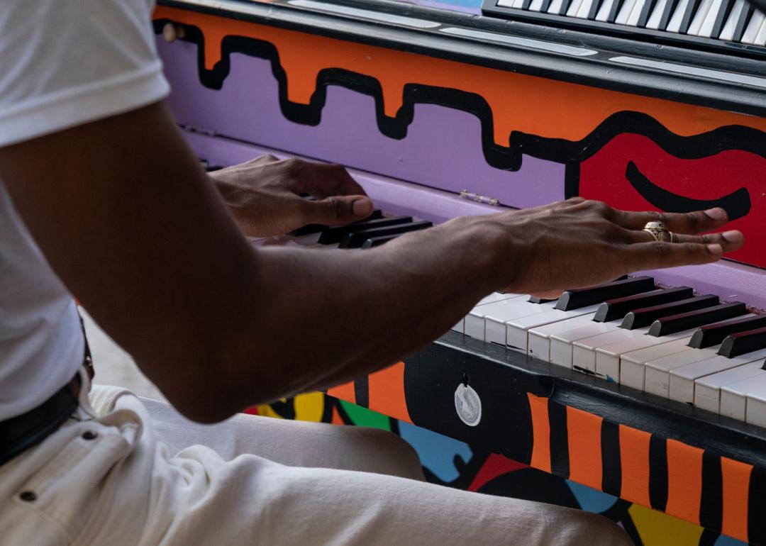 Close-up of musician at Juneteenth celebration.