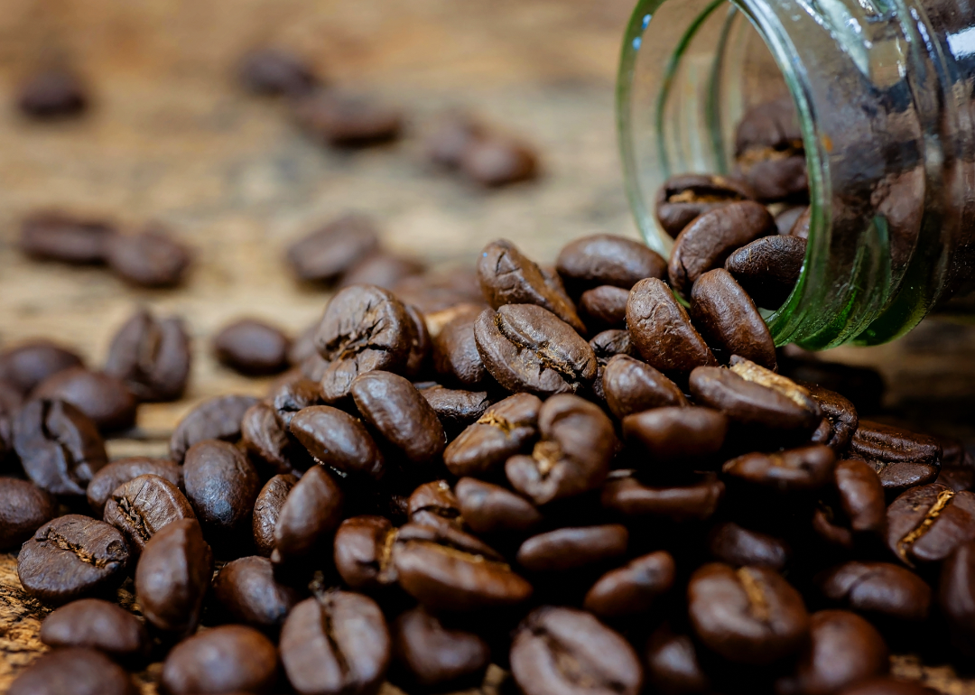Close up roasted coffee beans.