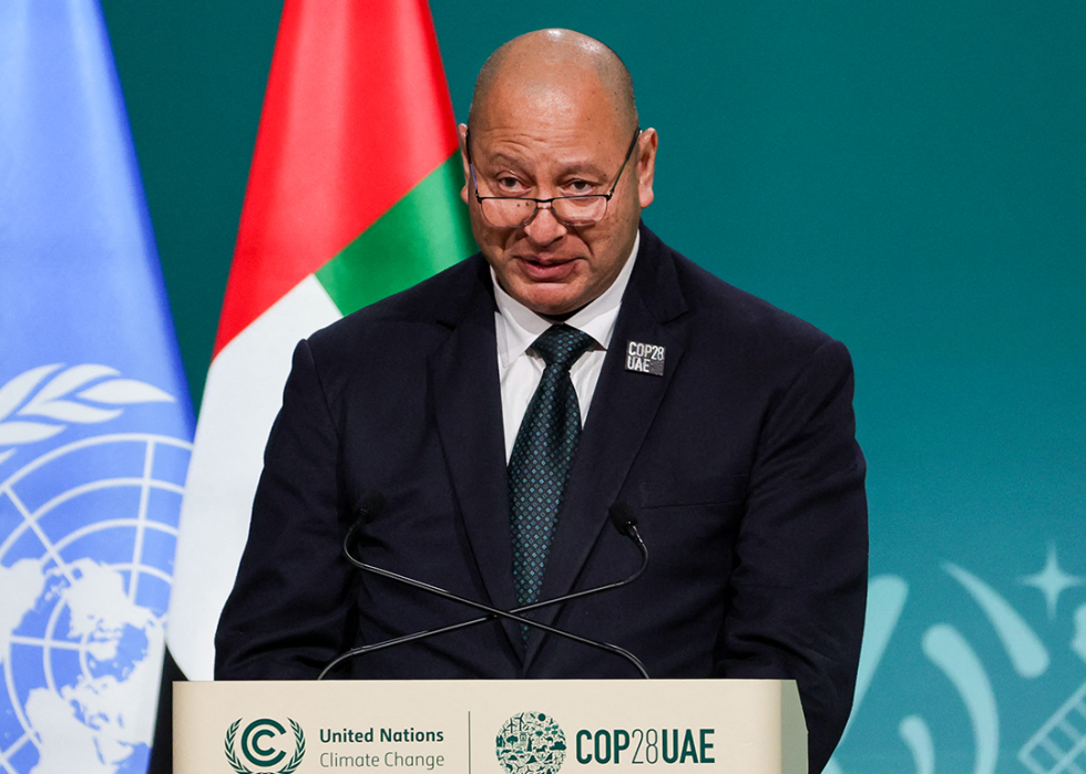 King Tupou VI speaks at COP28 in Dubai.