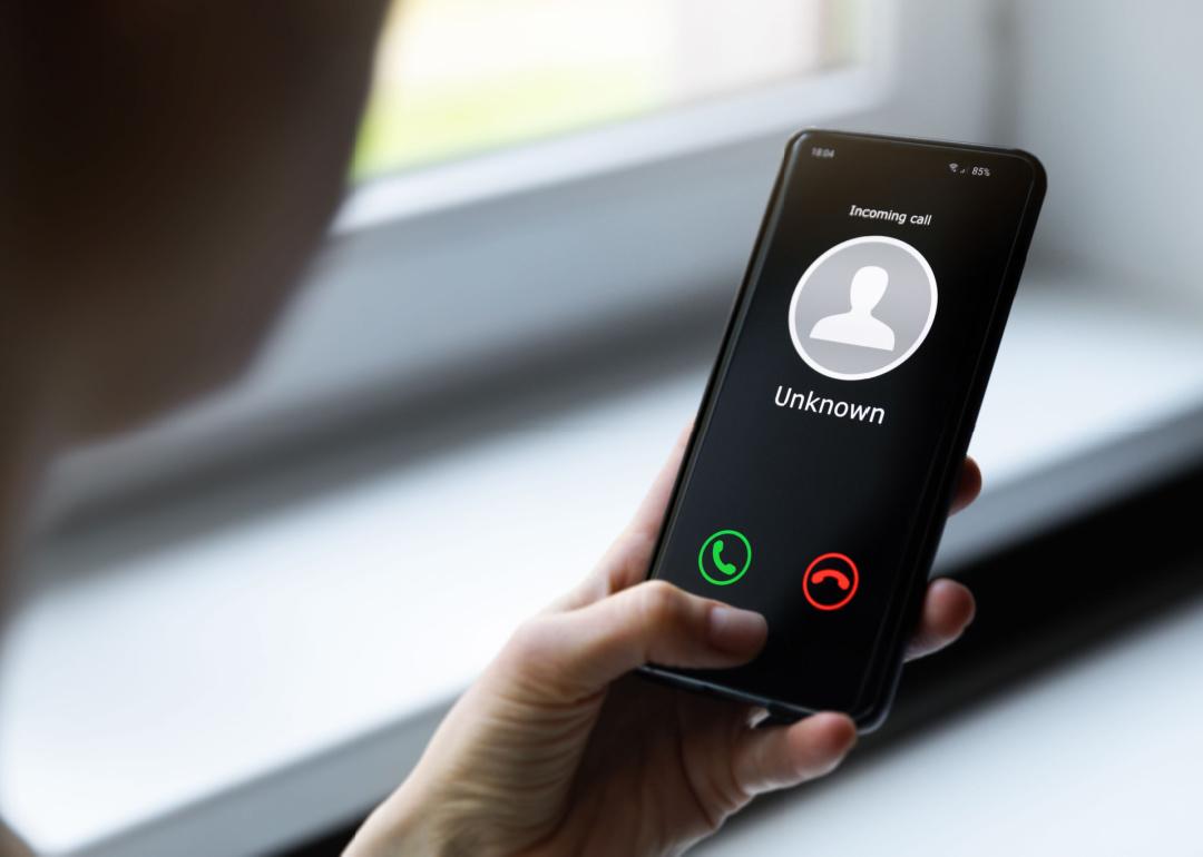 Woman holding mobile phone with incoming call.