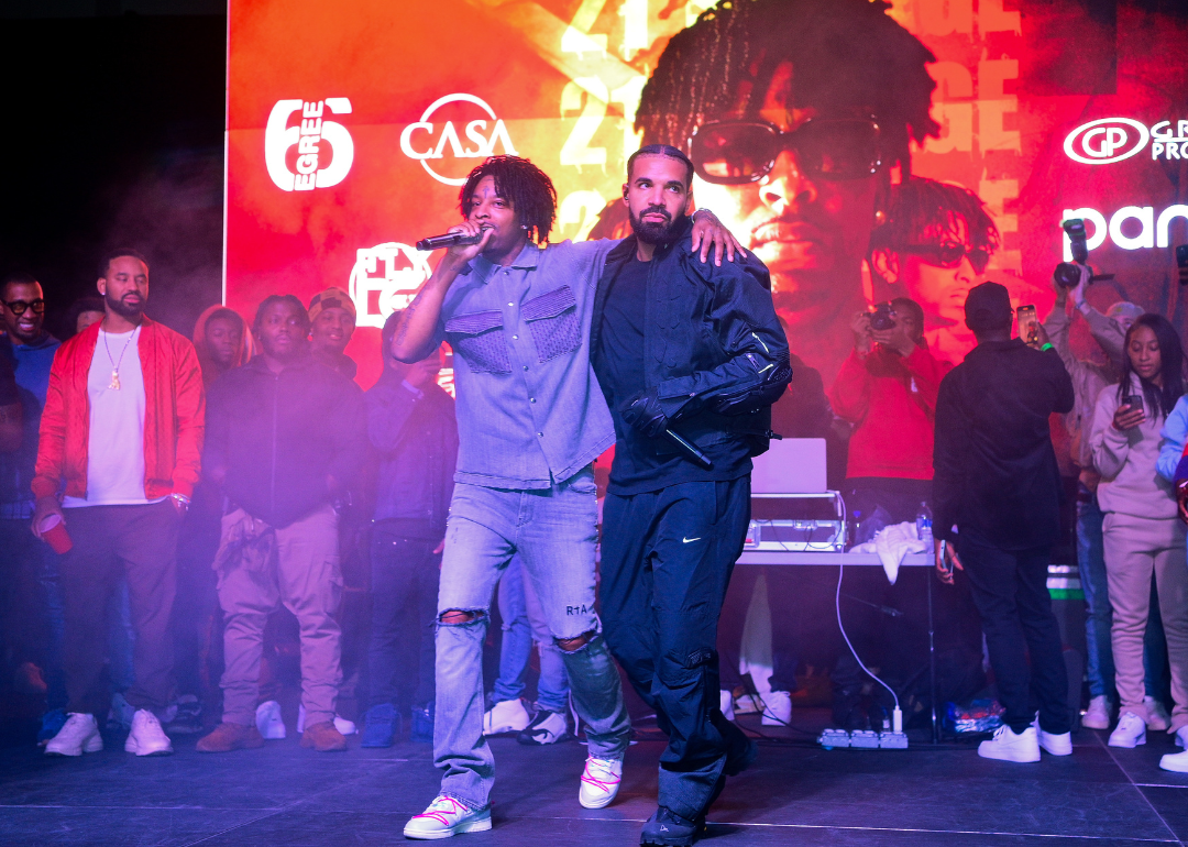 21 Savage and Drake perform at the Spelhouse Homecoming Concert.