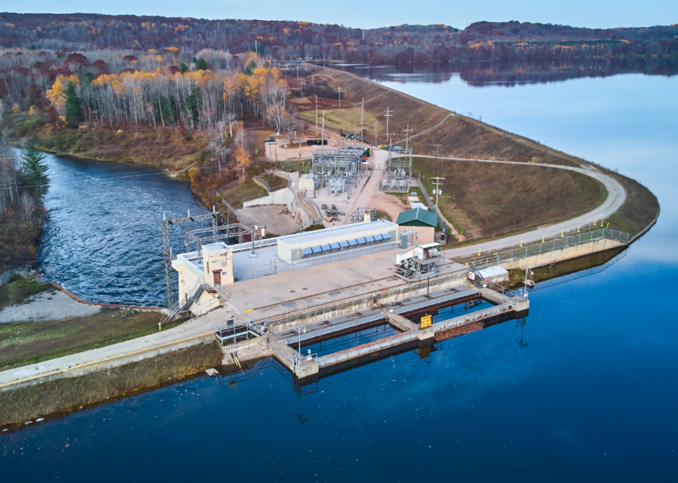 Aerial view of Smooth Lake Dam.