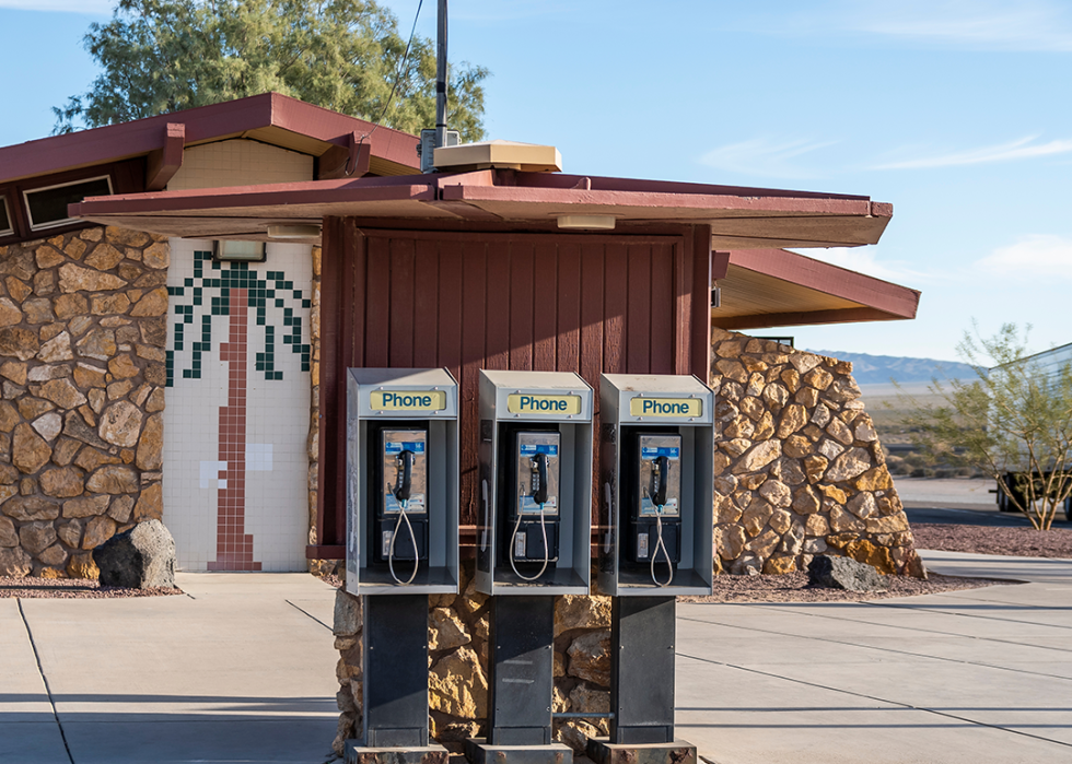 Phone booth at a stop in the Mojave desert.