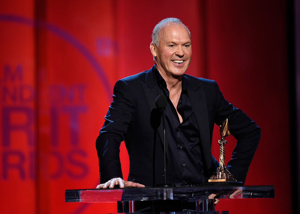 Michael Keaton Douglas accepts Best Male Lead for 'Birdman' at the Film Independent Spirit Awards.