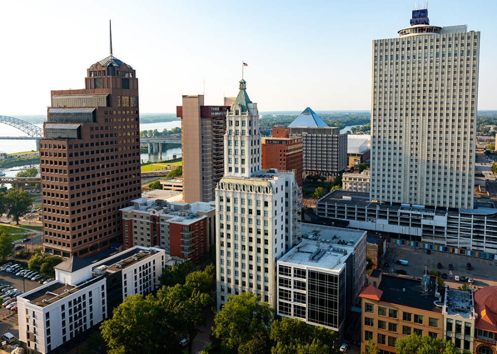 Downtown Memphis at sunset.