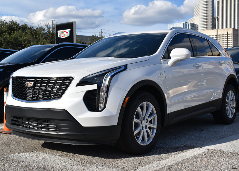 White Cadillac CT5 in dealer lot.