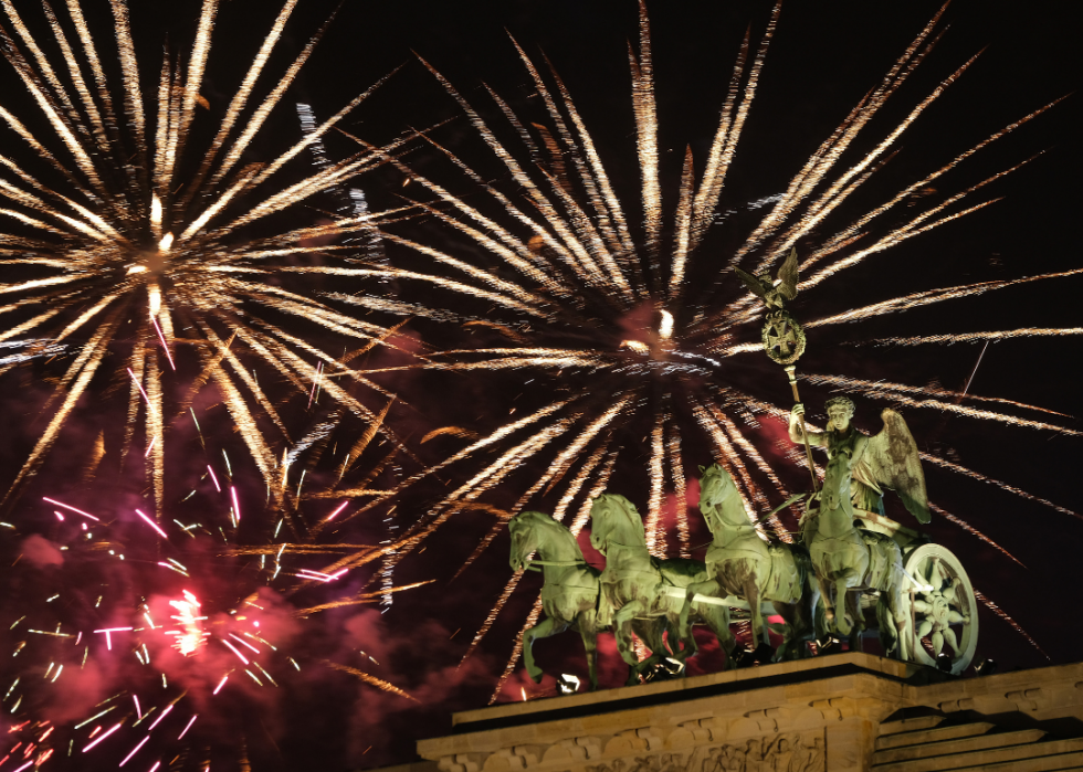 Fireworks over the Bradenburg Gate. 