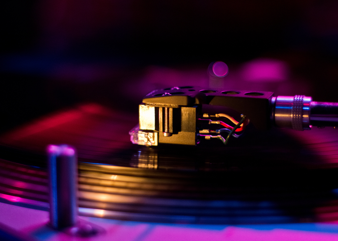 Record playing on turntable.