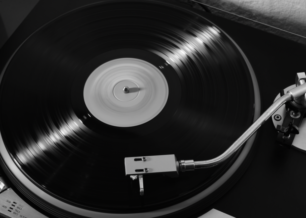 Record playing on turntable.