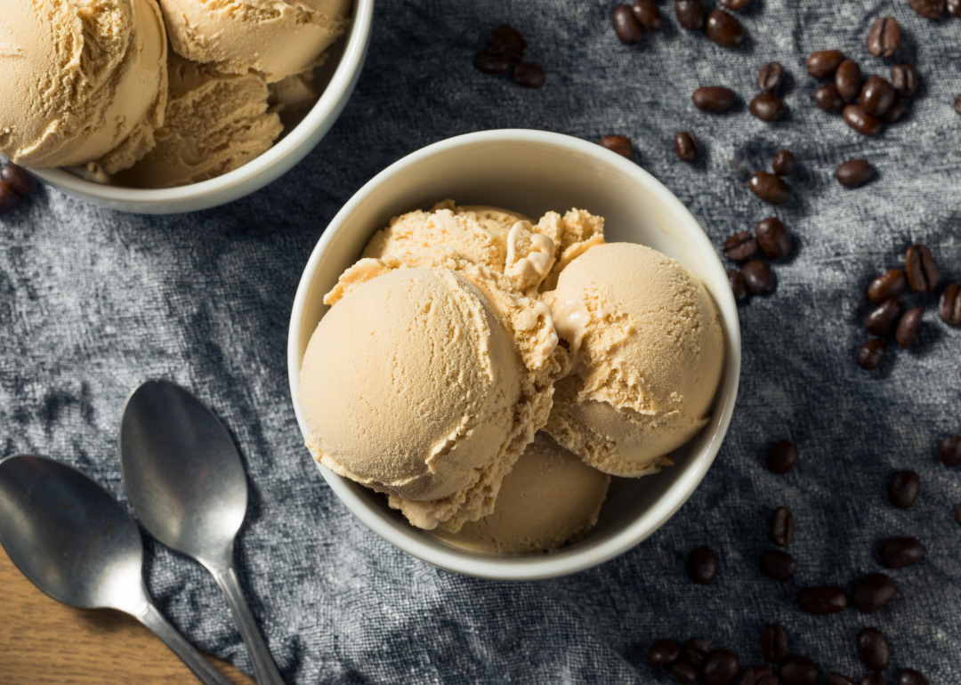 Coffee ice cream with coffee beans.