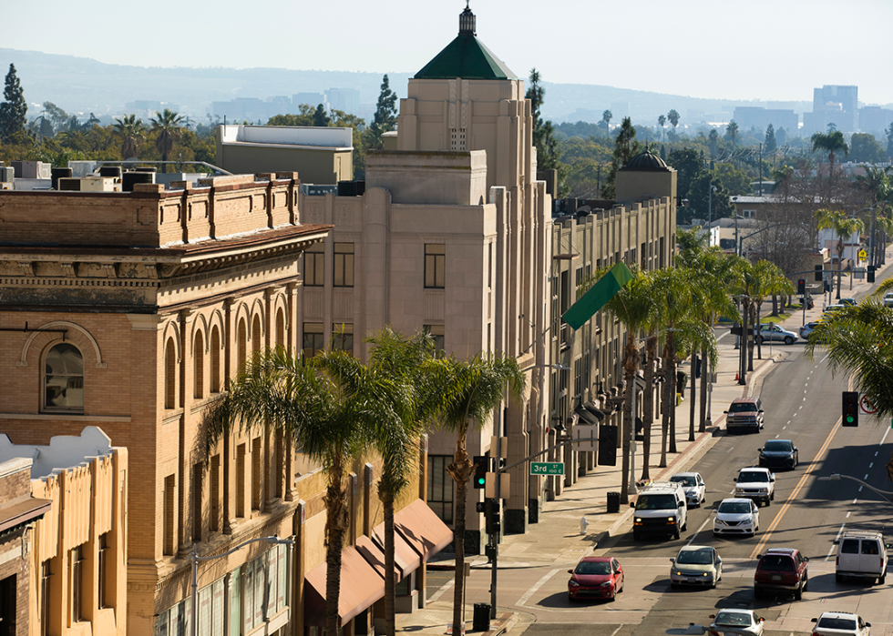 Sun shines on the historic downtown district of Santa Ana.