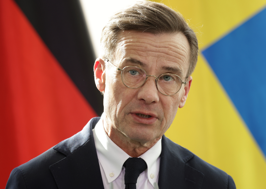 Swedish Prime Minister Ulf Kristersson speaks in Berlin.