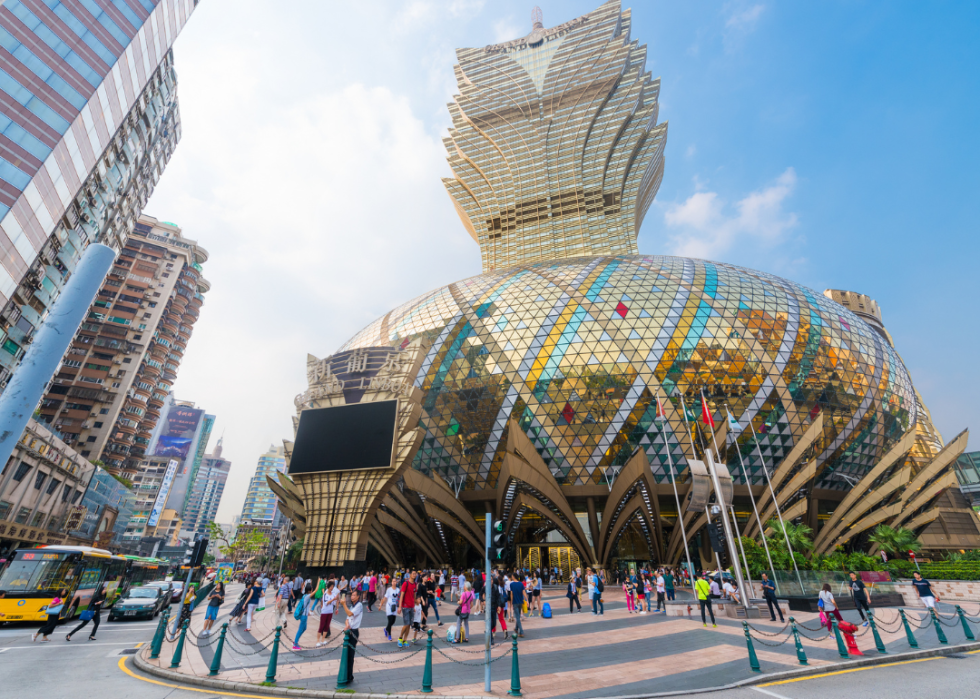 Street view of Grand Lisboa hotel in Macau