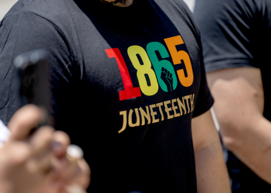 Close-up of a Juneteenth shirt.