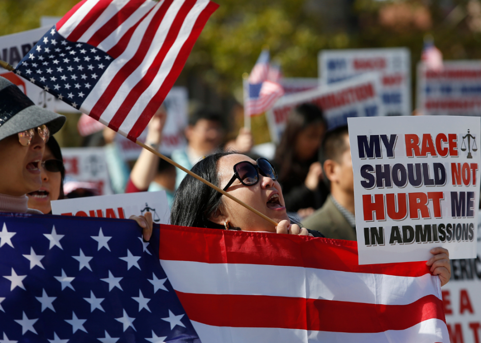 Protesters decrying Harvard’s admissions criteria.