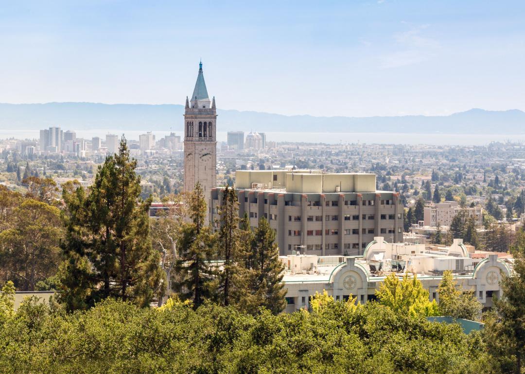 Berkeley University with clock tower and city view.