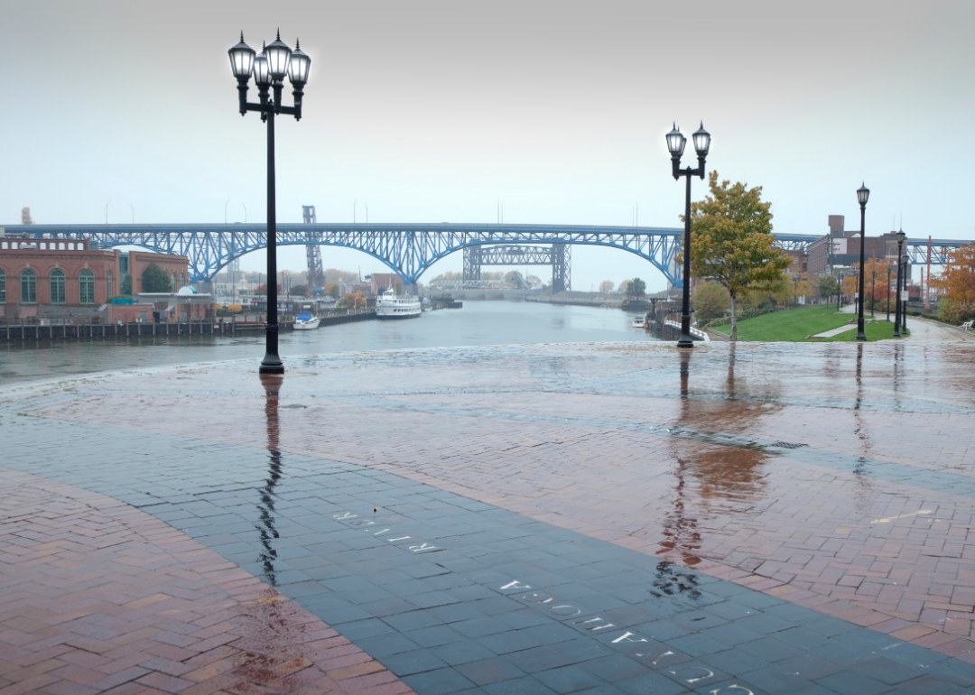 Rain over the Cuyahoga River.