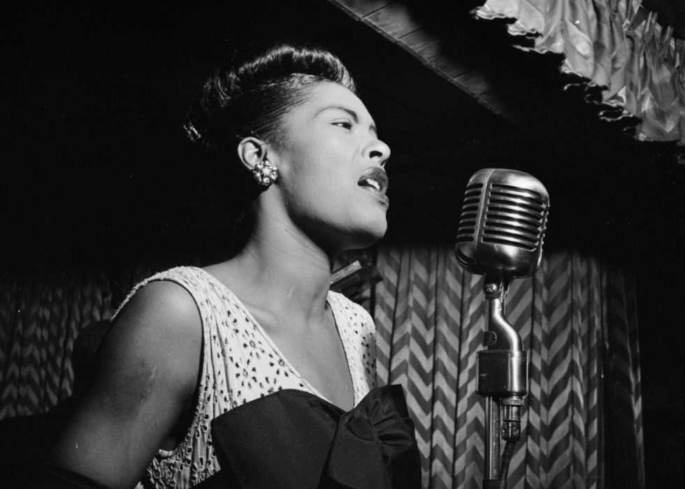 Billie Holiday performing at the Club Downbeat in Manhattan.