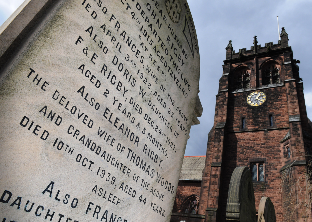 Eleanor Rigby gravestone at St Peter's Church Hall.
