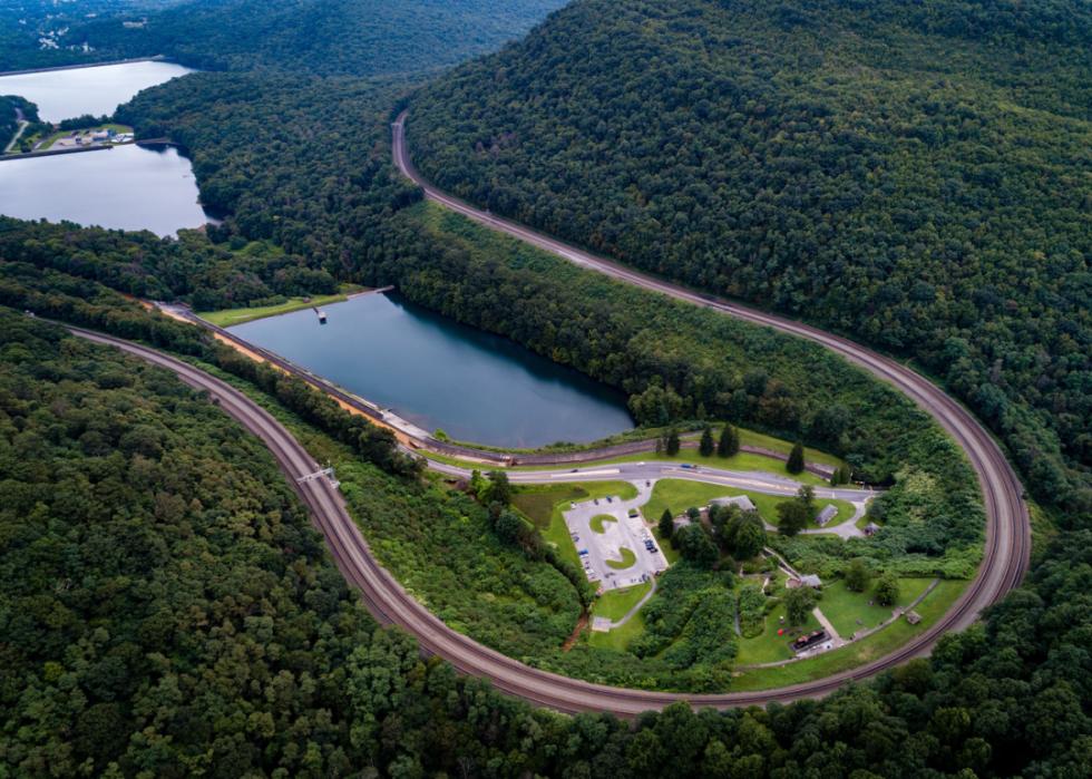 An aerial view of Horseshoe Curve in Altoona.