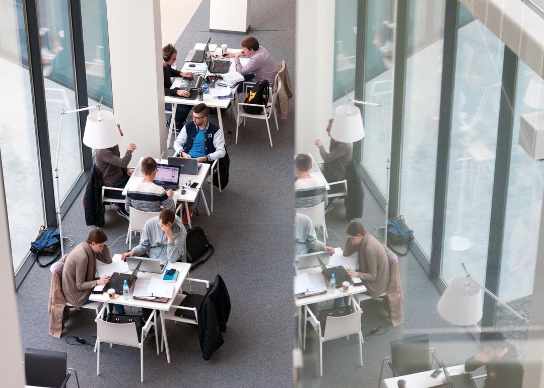 Students studying at Vilnius University library.