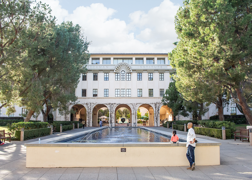 A view of the fountain in front of the Beckman Institute building at California Institute of Technology