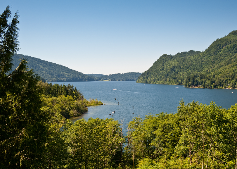 Elevated view of Lake Whatcom on a clear day.