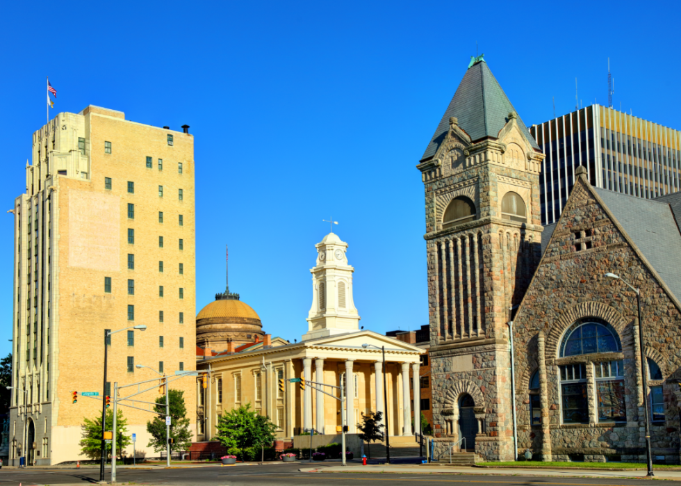 South Bend buildings on a sunny day. 