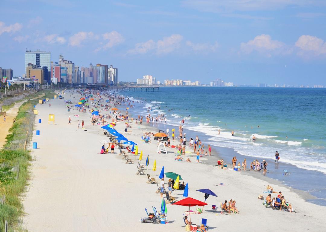 People on the beach in Myrtle Beach, South Carolina.