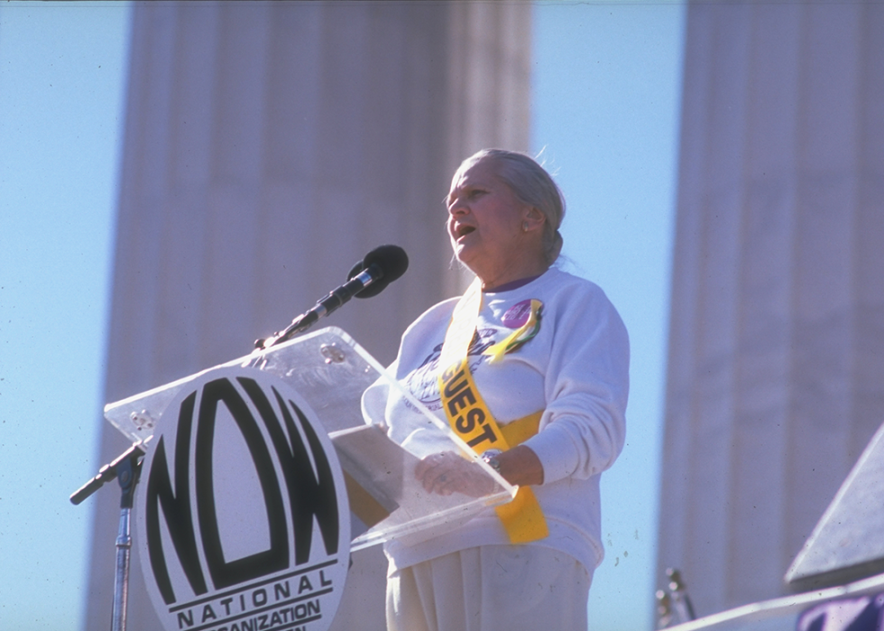 NOW president Molly Yard speaking at pro-choice rally.