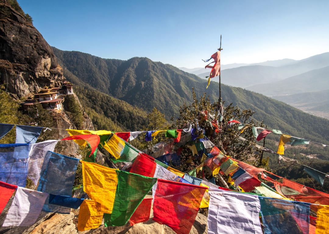 Buddhism prayer flags near Tiger's Nest temples