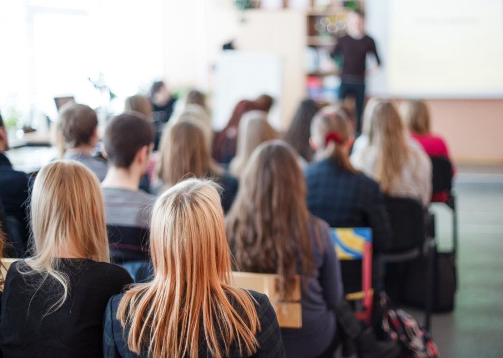 Room of students listening to lecture
