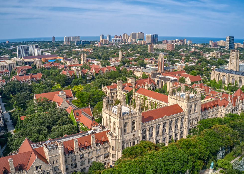 Aerial view of University of Chicago campus and surrounding neighborhoods.