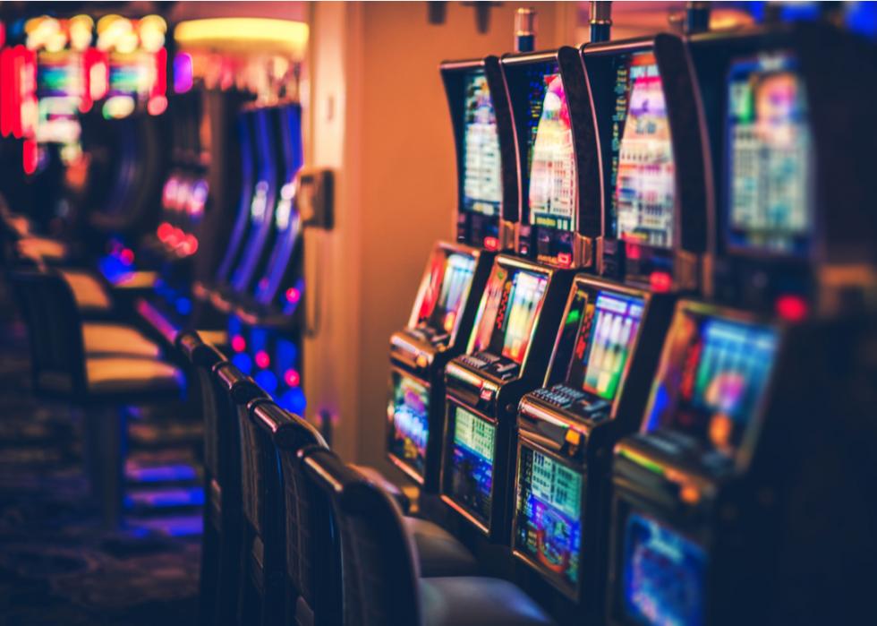 Slot machines lined up on the casino floor.
