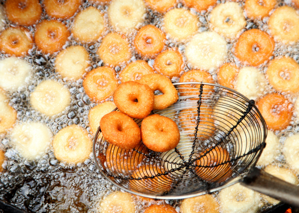 Donuts being deep fried.