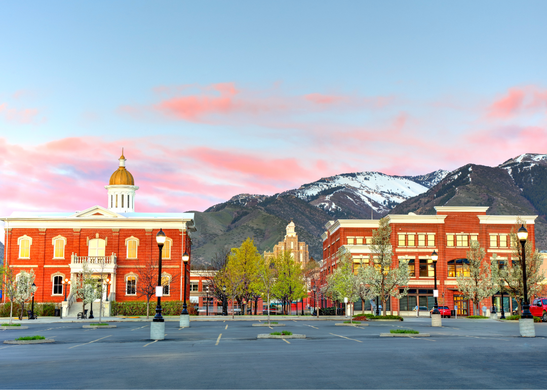 Downtown Logan, Utah at sunset.