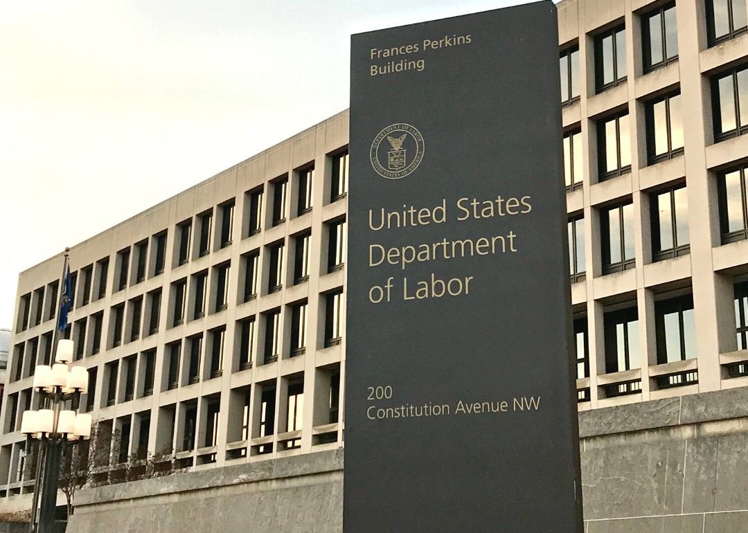 An exterior shot of the United States Department of Labor headquarters.