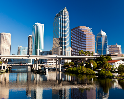 A daytime view of the Tampa skyline in Florida.