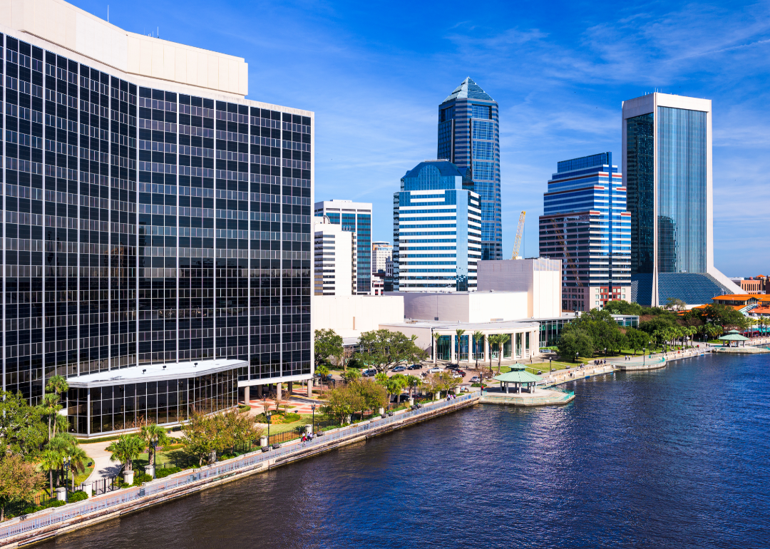 Aerial view of Jacksonville near the ocean.