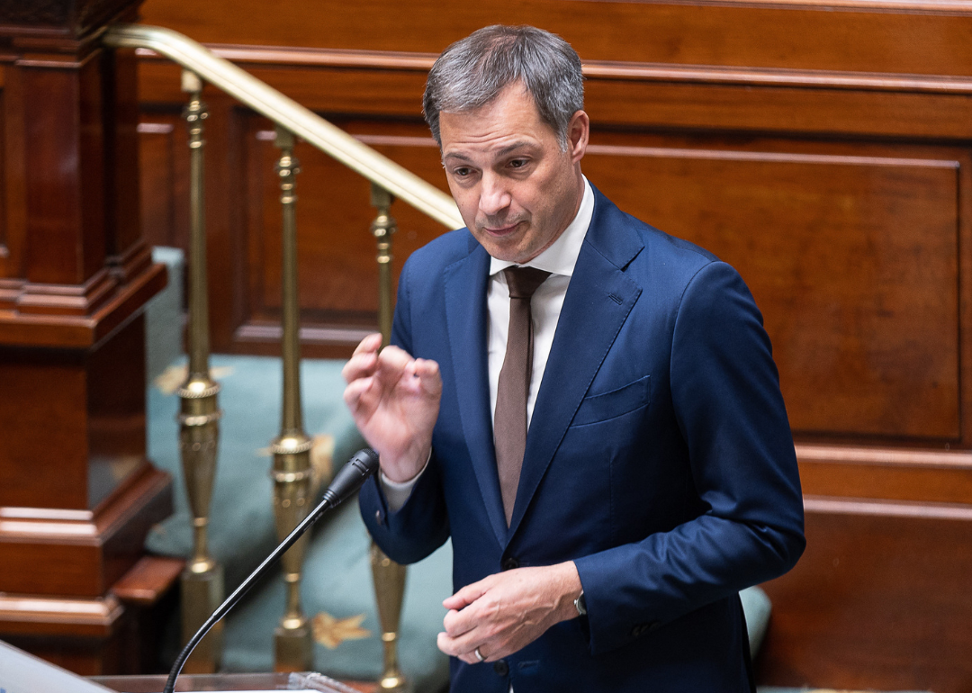 Prime Minister Alexander De Croo speaks in Brussels.
