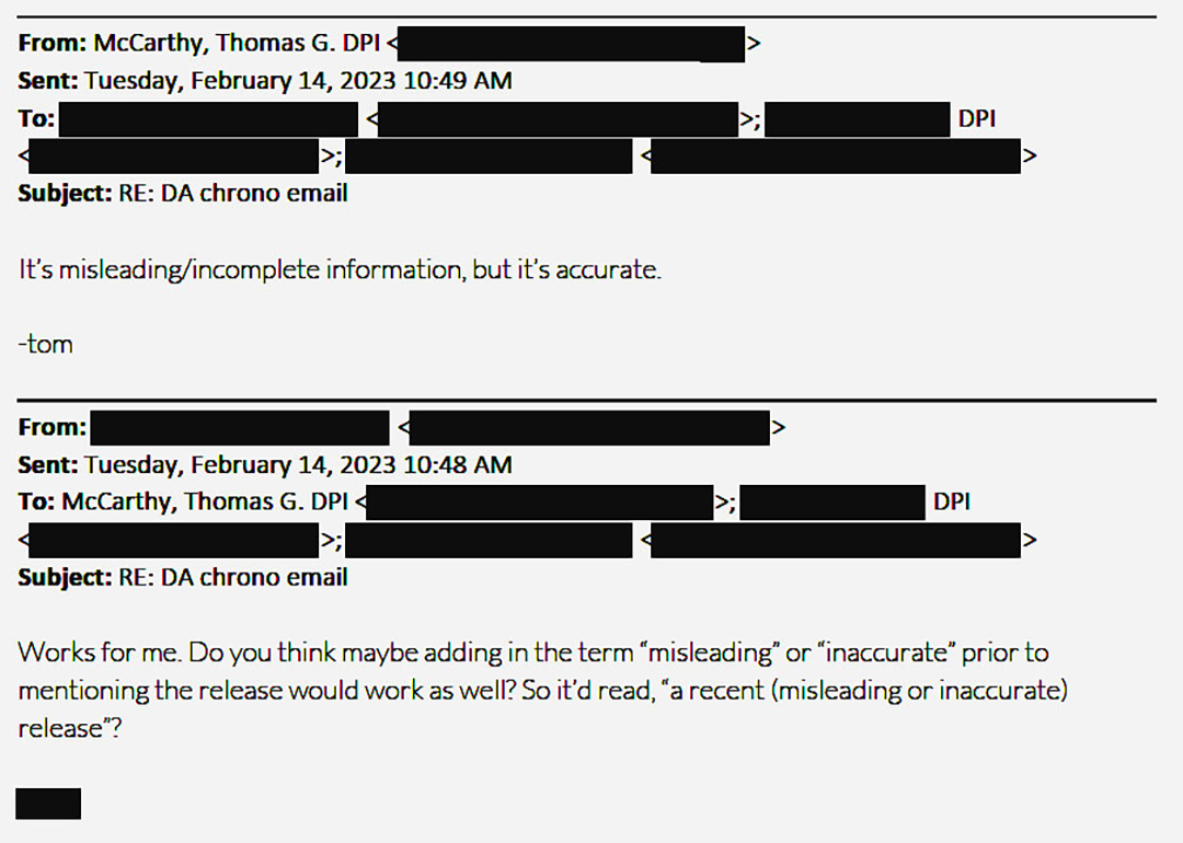 An email says “it’s misleading/incomplete information, but it’s accurate.”