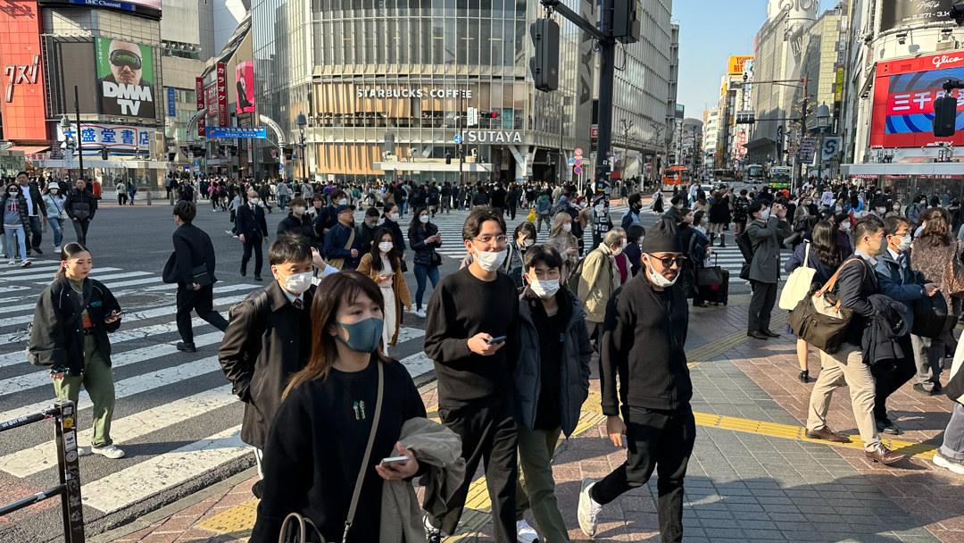 Crowds on a street.