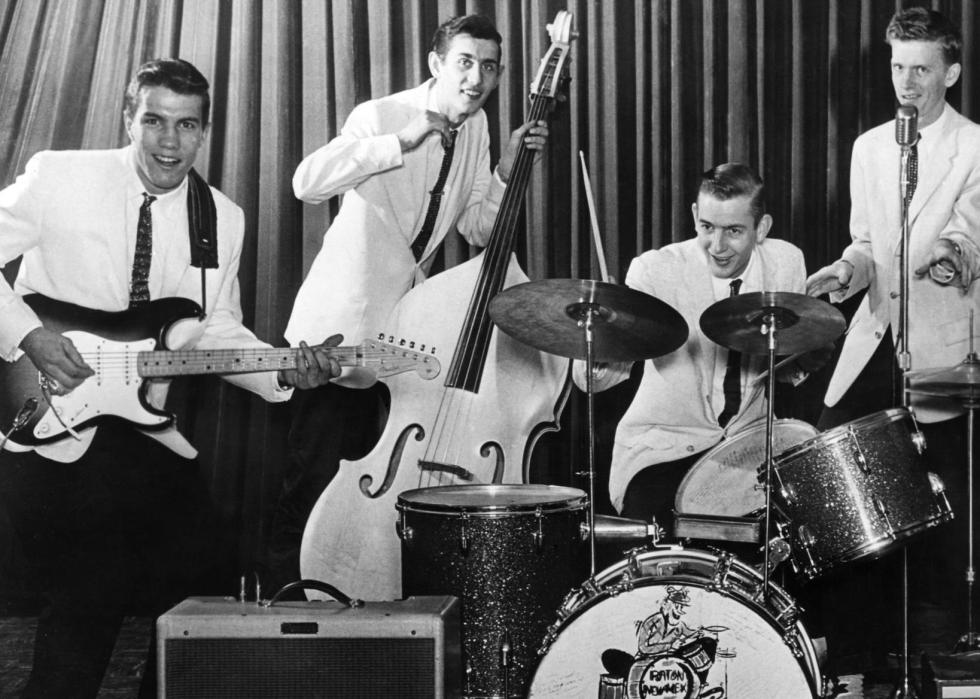 Rock band The Fireballs pose for a portrait circa 1959.