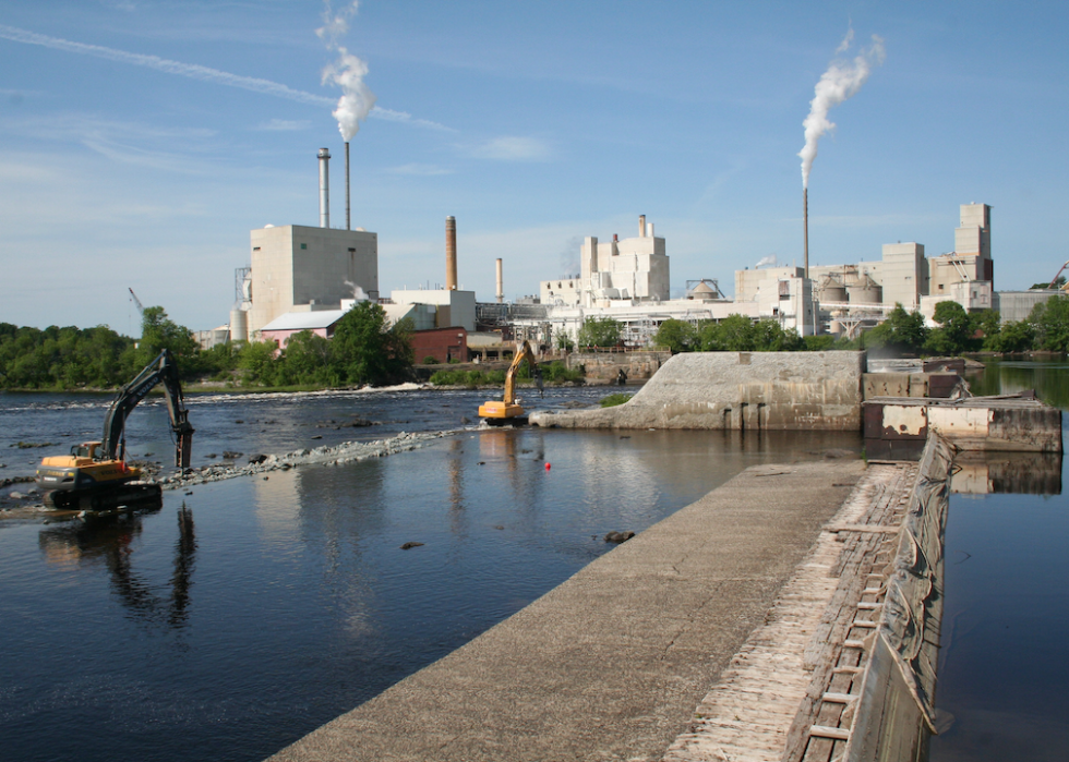 The Great Works Dam mid-removal.