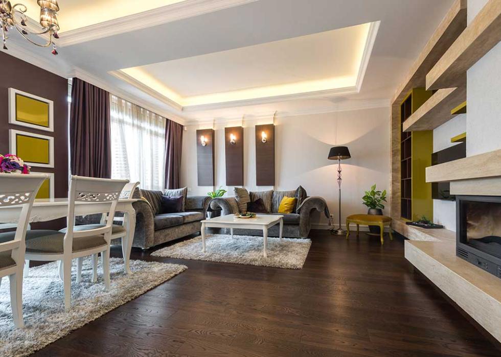 living room with combination of modern and traditional design