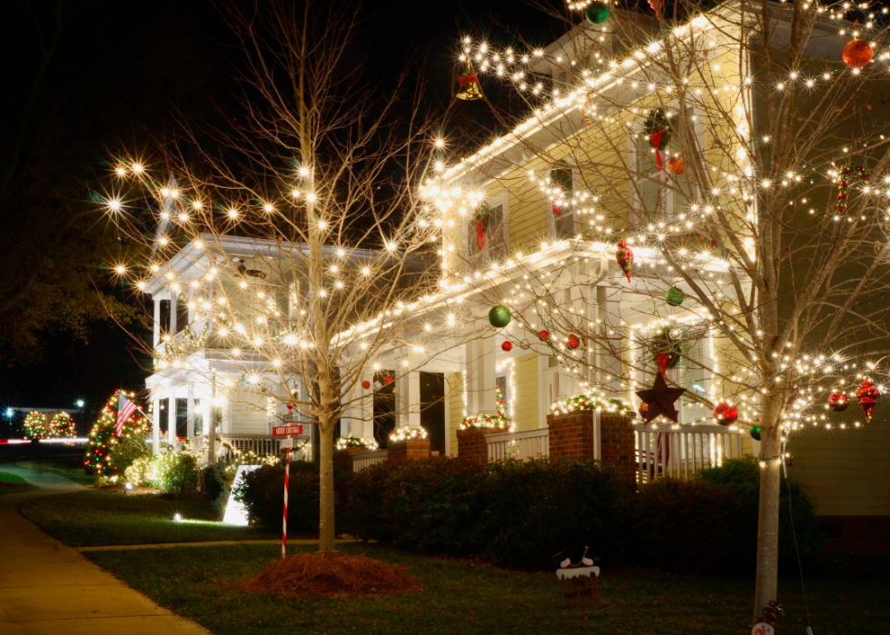 A house decorated with Christmas lights