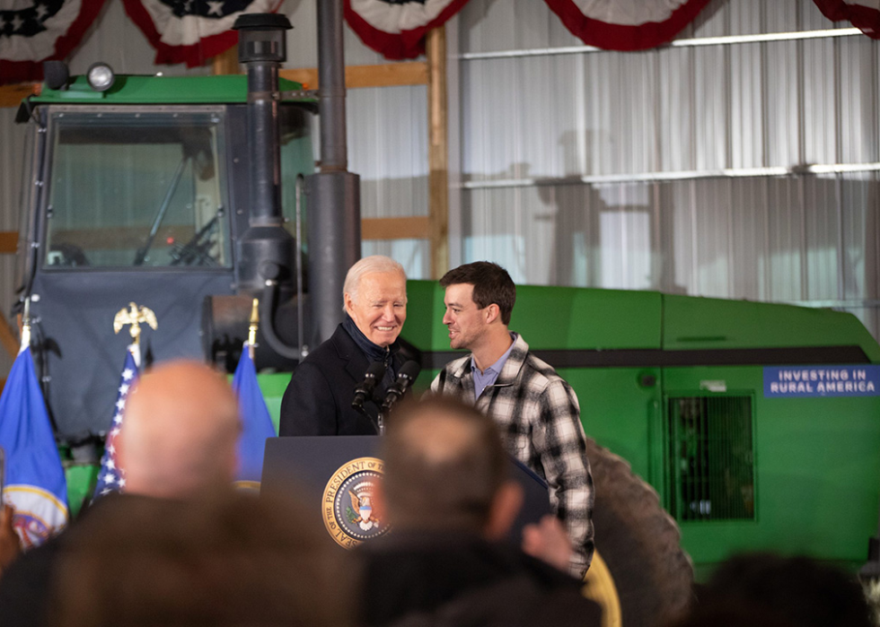 Brad Kluver of Dutch Creek Farms, speaking with President Joe Biden, is a third-generation farmer.